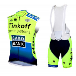 PROFESJONALNY BEZRĘKAWNIK ROWEROWY SAXO BANK W KOMPLECIE  2014 FLUO GREEN