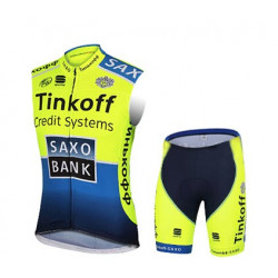 PROFESJONALNY BEZRĘKAWNIK ROWEROWY SAXO BANK W KOMPLECIE  2014 FLUO YELLOW